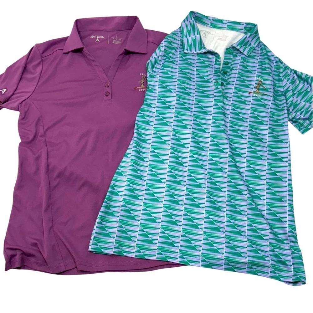 Antigua Women's bundle of 2 lightweight purple and blue Polo Shirts size S